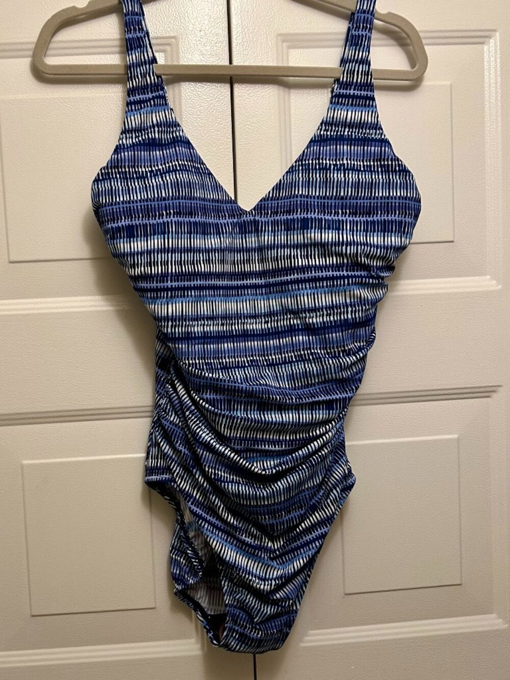 Miraclesuit by Talbots Blue Geometric Ruched One-Piece Swimsuit Size 12 NWT